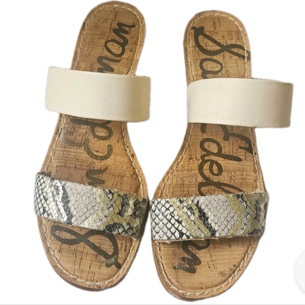 Sam Edelman Gala Two Strap Low Wedge Sandals Women’s Size 8.5 Snake Print/Ivory